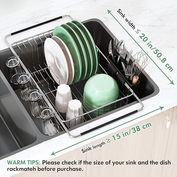 MAJALiS Dish Drying Rack in Sink - Small Dish Drainers for Kitchen Sink, Over The Sink Dish Racks with Utensil Holder, Stainless Steel Dish Rack in Sink, Silver-Ruum Studio Home