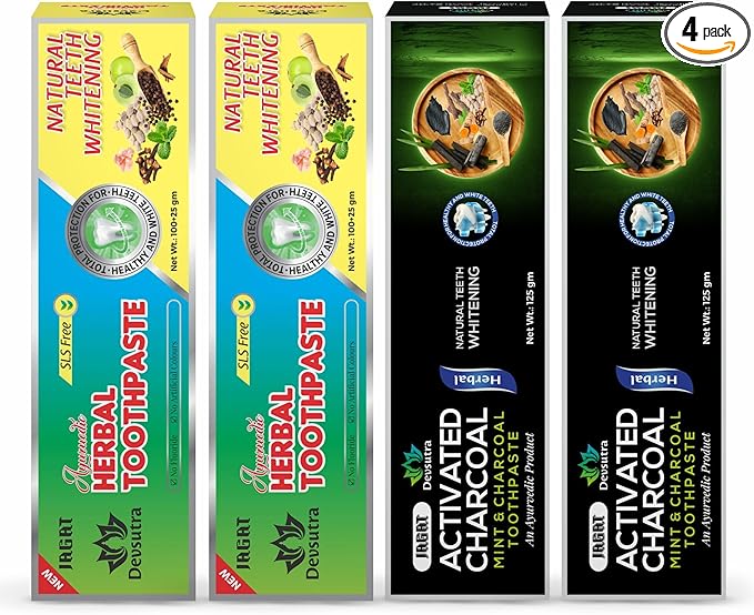 Jagat Devsutra Activated Charcoal & Fresh Mint Toothpaste | Doctor Recommended Ayurvedic, Organic & Herbal | 100% Natural Teeth Whitening, No Fluoride & Artificial Colors, Gum Cure, Vegan - Pack of 4-Ruum Studio Home