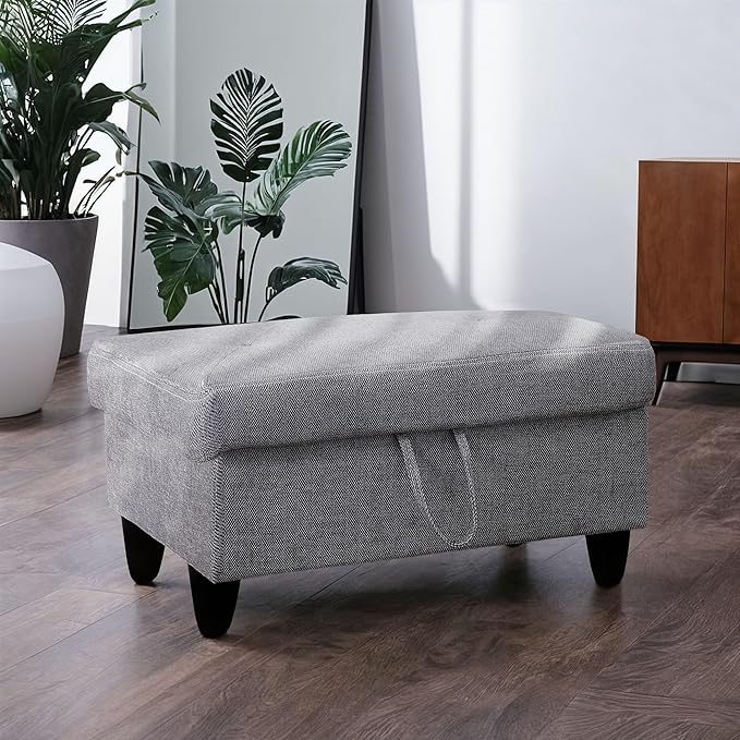Ottoman Rectangular Storage Ottoman Bench, Flannel Footrest Stool Footstool with Lid for Living Room, Bedroom, Entryway, Gray, 28.5"x19"x17.5"-Ruum Studio Home