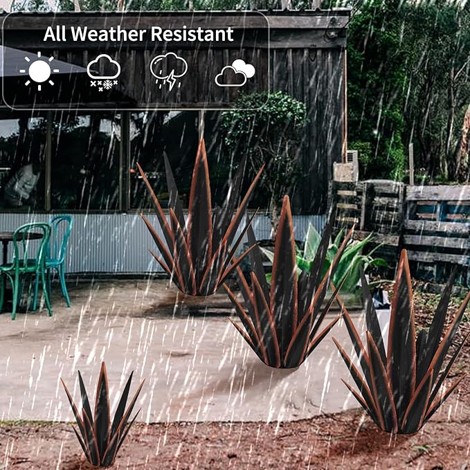 Large Tequila Rustic Sculpture, Rustic Metal Agave Plants for Outdoor Patio Yard, Home Decor Hand Painted Metal Agave Garden Yard Statue, Outdoor Lawn Ornaments Yard Stakes (Black -L)-Ruum Studio Home