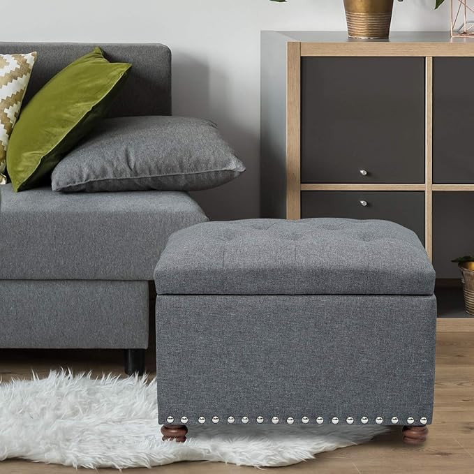 Joveco Storage Ottoman Bench Rectangular Fabric Organization Foot Rest, 24 Inch Modern Tufted Bedroom Foot Stool and Seat for Entryway, Bedroom, Living Room-Ruum Studio Home