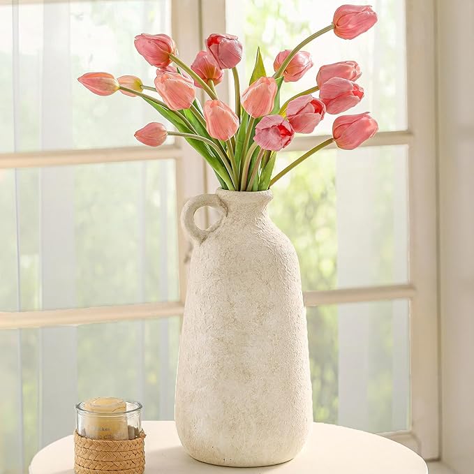 Ceramic Rustic Vase, 12.8" Large Flower Vases Home Decor Pottery Farmhouse Decorative Vase Boho Neutral Pampas Vases for Mantel Entryway Table Living Room Shelf Kitchen-Ruum Studio Home