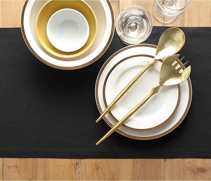 Solino Home Linen Black Table Runner 132 Inches Long - 100% Pure Linen Extra Long Table Runner 14 x 132 Inch for Fall, Autumn, Halloween, Thanksgiving - Fete-Ruum Studio Home