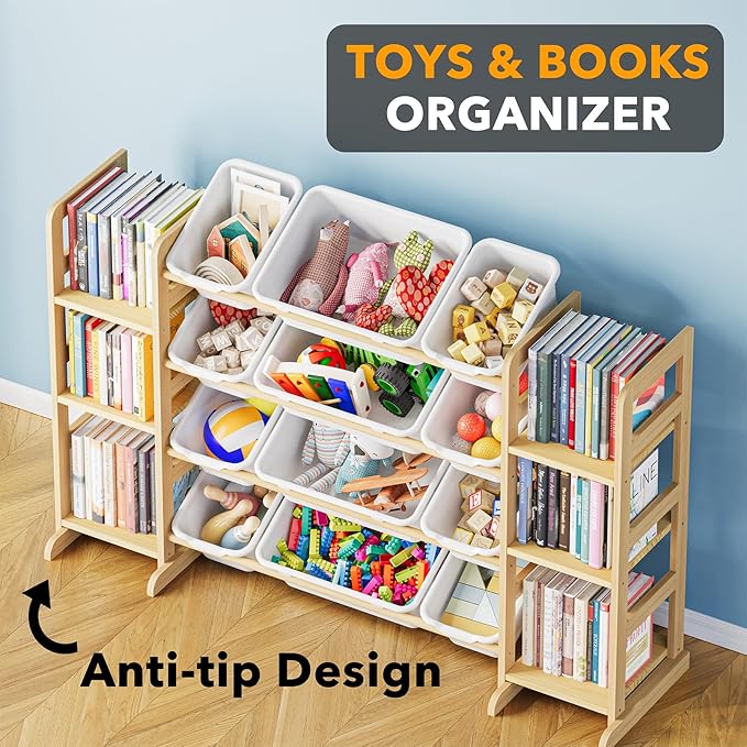 SpaceAid Toy Storage Organizer with 6 Shelves and 12 Bins, Toy Organizers Storage Bookshelf, Kids Bin Shelf Toys Box Bookcase for Bedroom Playroom Organization Room Decor, White-Ruum Studio Home