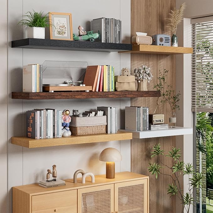 Heimlove 36 Inch Long Floating Shelf for Wall, 12" Deep Floating Shelves Wall Shelves for Bedroom Living Room Bedroom,Wall Mounted Shelves for Storage Book Decor, Set of 2, Rustic Brown-Ruum Studio Home