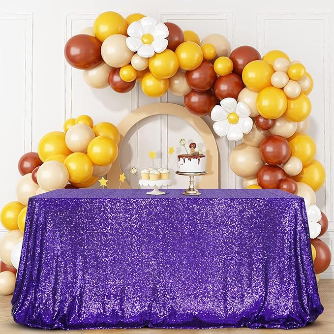 SquarePie Sequin Tablecloth 90 x 132 Inch Purple Sparkly Table Linen for Wedding Halloween Party-Ruum Studio Home