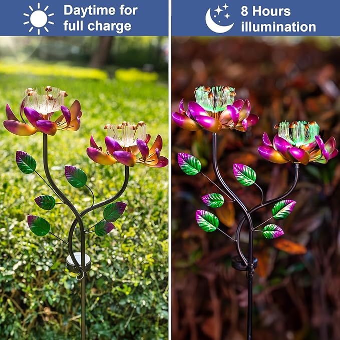 Solar Wind Spinners Pink Twin Flowers for Yard and Garden, Solar Windmill Garden Whirligig Kinetic Spinners Decor for Lawn, Patio, Yard, Metal Wind Outdoor Sculpture-Ruum Studio Home