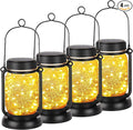 Mlambert 4 Pack Solar Hanging Lantern with Stakes, Outdoor Waterproof Solar Mason Jar Fairy String Lights Decorative Vintage Glass Lamp-Warm White-Ruum Studio Home
