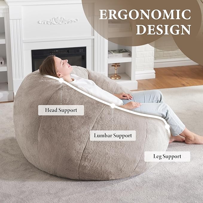 Hobestluk Bean Bag Chairs Large Bean Bag Couch for Adults Stuffed Sofa Chair Comfy Giant Bean Bag Chair with Spacious Design for Reading, Playing or Relaxing (Brown)-Ruum Studio Home