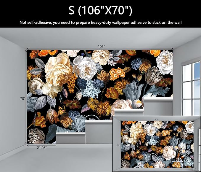 WFBHUA-Black and Gold Floral Wallpaper for Bedroom Vintage Blue Peony Flower Wall Mural (Not Peel and Stick)-Ruum Studio Home