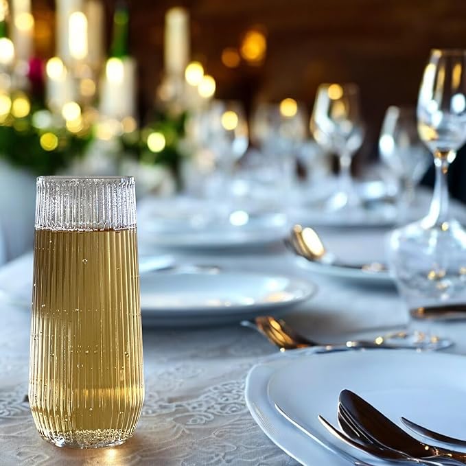 48 Pack Ribbed Ripple Stemless Toasting Glasses, Origami Durable 9 Oz BPA-Free Disposable Plastic Champagne Flutes for Weddings, Bars, Events, and Celebrations (Clear)-Ruum Studio Home