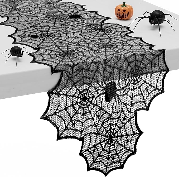 Halloween Table Runner,72 Inches Long Black Lace Spider Web Table Runners for Halloween Table Decoration/Party Dinner Table Decor,Kitchen,Mantel,Bedroom Decoration-Ruum Studio Home