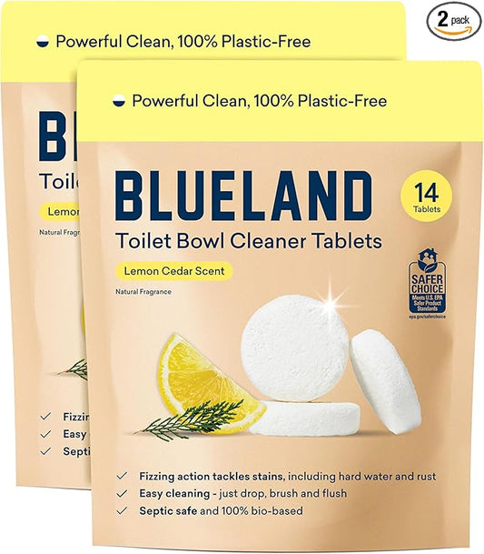 BLUELAND Toilet Bowl Cleaner Tablets, 2-Pack, 28 Count, Lemon Cedar, Plastic-Free, No Harsh Chemicals, Plant-Based-Ruum Studio Home