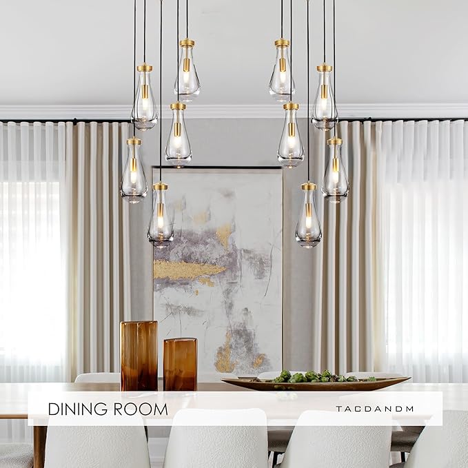 5-Light Raindrop Pendant Light Fixtures, Brass Glass Pendant Lighting, Teardrops Modern Hanging Light for Entryway Foyer Kitchen Island Dining Living Room Hallway-Ruum Studio Home