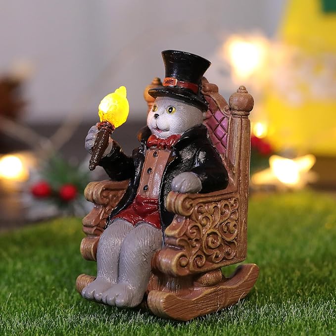 Whimsical Cat Garden Decor Statues Outdoor Solar Lights for Yard Art Fall Home Halloween Decoration Figurine Lawn Ornament - Unique Cat Lovers Gifts for Housewarming Gardening Women Mom Grandma-Ruum Studio Home