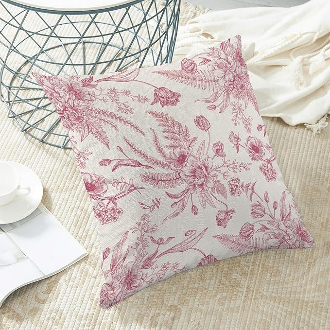CXMEIFLY Hot Pink Spring Pillow Covers 20 x 20 Inch Set of 2 for Chinoiserie Flowers Decor Throw Pillows Floral Leaves Seasonal Plant Outdoor Decorative Cushion Cases for Couch Bed Decorations-Ruum Studio Home