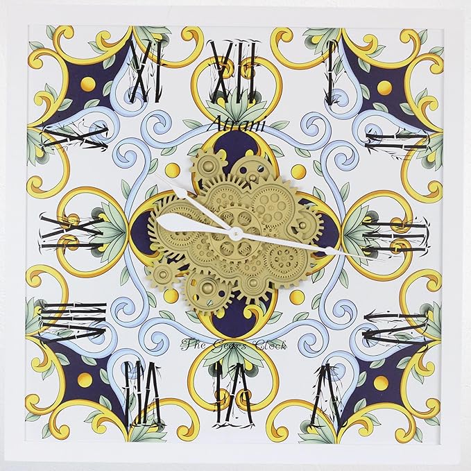 The Gears Clock Wall Clock Italy Collection with Moving Gears (Atrani, 36 inch Square)-Ruum Studio Home