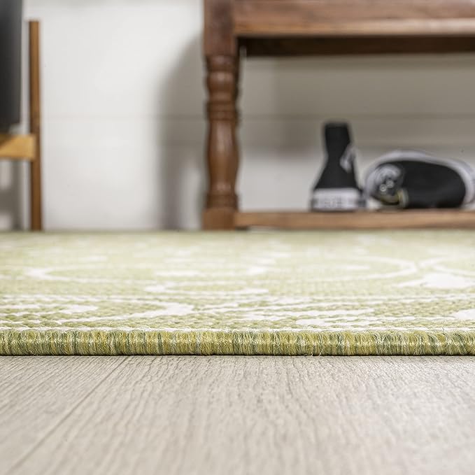 JONATHAN Y Vintage Filigree Indoor Outdoor Area Rug 9X12 Green/Cream, Charleston Textured Weave for Backyard, Patio, Porch, Easy-Cleaning, High Traffic, Pet-Friendly, Non-Shedding (SMB106H-9)-Ruum Studio Home