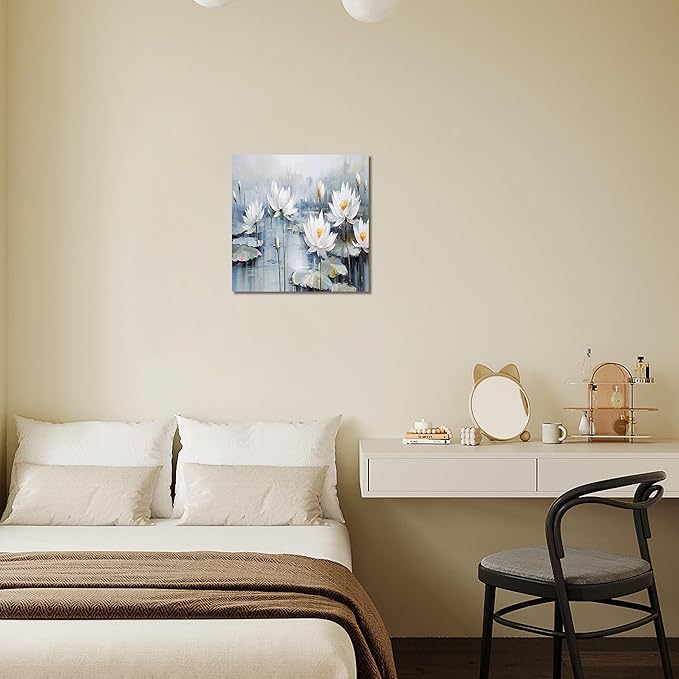 TAIJXAGSG Modern Canvas Wall Art Decor Prints Paintings Wall Decorations White Flowers Artwork for Bedroom Kitchen Office Decor 13"×13" bathroom decor wall-Ruum Studio Home