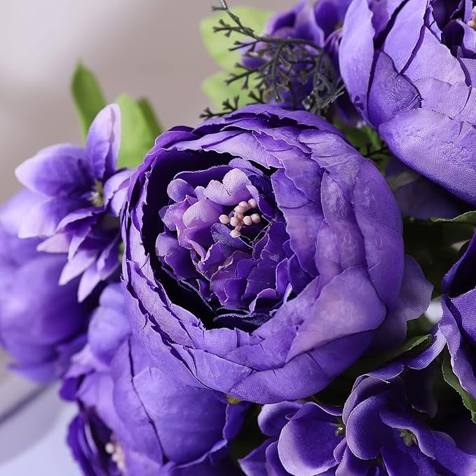 Duovlo Artificial Peony Silk Flowers Fake Flowers Vintage Wedding Home Decoration,Pack of 1 (Medium Purple)-Ruum Studio Home
