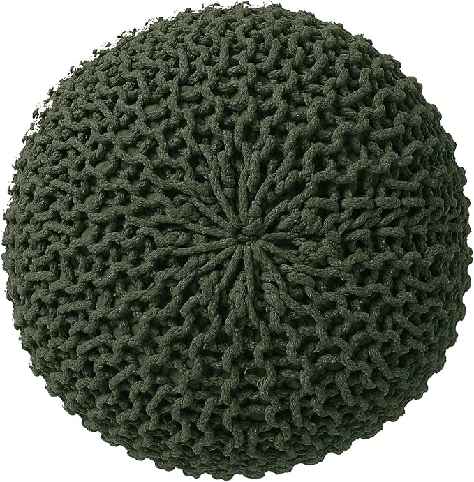 REDEARTH Round Hand Knitted Pouf - Foot Stool Bean Bag Ottoman - Cord Boho Pouffe - Poof Accent Beanbag Footrest for Living Room - Bedroom - Patio - Lounge (19.5"x19.5"x14") - Olive-Ruum Studio Home