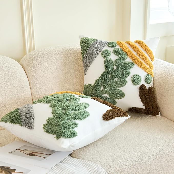 HOdo Home 18x18 Throw Pillow Covers, 2PCS Tufted Boho Jacquard Pillow Covers,Farmhouse Decorative Pillow Cover,Pillow Cases for Couch Sofa Bed Stylish Decor, Simple Textured Cushion Sham-Ruum Studio Home