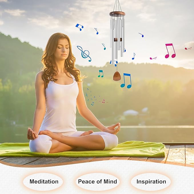Large Aluminium Wind Chimes 37 Inches to Create a Zen Atmosphere Suitable for Outdoor, Garden, Patio Decoration Classic Chimes with Wind Catcher Suitable as A Gift for Unisex Silver 2 Pack-Ruum Studio Home
