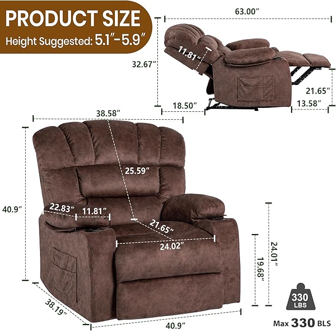 Recliner Chair Manual Modern Ergonomic Lounge Single Sofa Seat Living Room Lounge Recliners on Clearance Foam Filling-Ruum Studio Home