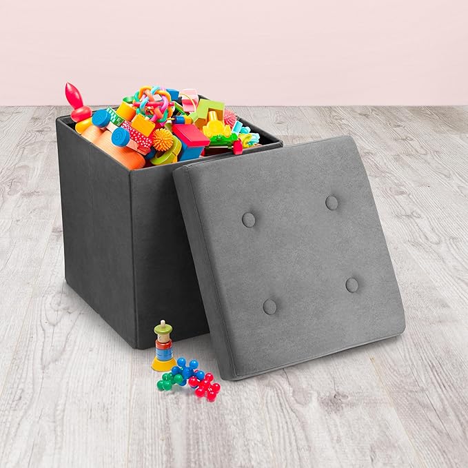 Sorbus Storage Ottoman Bench – Collapsible/Folding Bench Chest with Cover – Perfect Toy and Shoe Chest, Hope Chest, Pouffe Ottoman, Seat, Foot Rest, – Contemporary Faux Suede (Gray)-Ruum Studio Home