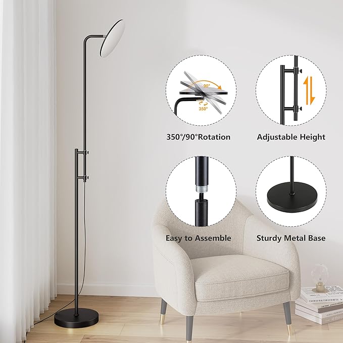 SUNMORY 32W/3000LM Floor Lamps, Super Bright LED Standing Lamp with Remote Control, Adjustable Tall Lamp with 350°Rotating Head, Modern Dimmable Torchiere Corner Lamp for Living Room, Bedroom, Office-Ruum Studio Home