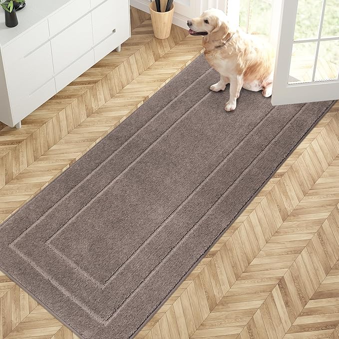 PURRUGS Dirt Trapping Door Mat 32" x 70", Non-Slip/Skid Machine Washable Entryway Rug, Dog Doormat, Super Absorbent Welcome Mat for Muddy Wet Shoes and Paws, Grayish Brown-Ruum Studio Home