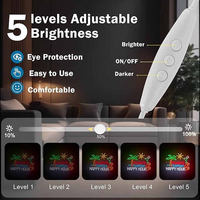 Always Happy Hour Beer Bar Neon Sign for Wall Décor Dimmable USB LED Neon Light for Home Tiki Bar Decor Man Cave Parties Gift-Ruum Studio Home
