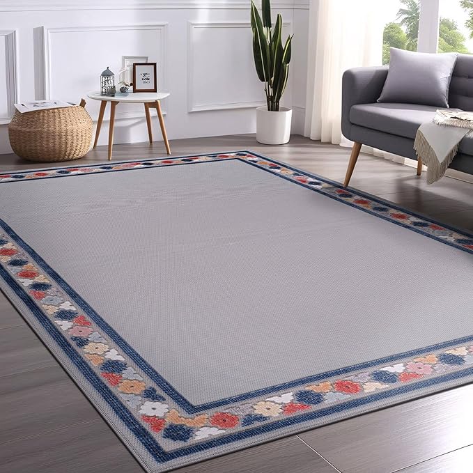 Beverly Rug Outdoor Rug 8x10 Modern Bordered Area Rugs for Indoor and Outdoor Patio Easy to Clean Non Shedding Living Room Porch Garden Washable Outside Carpet (8 x 10 Gray)-Ruum Studio Home