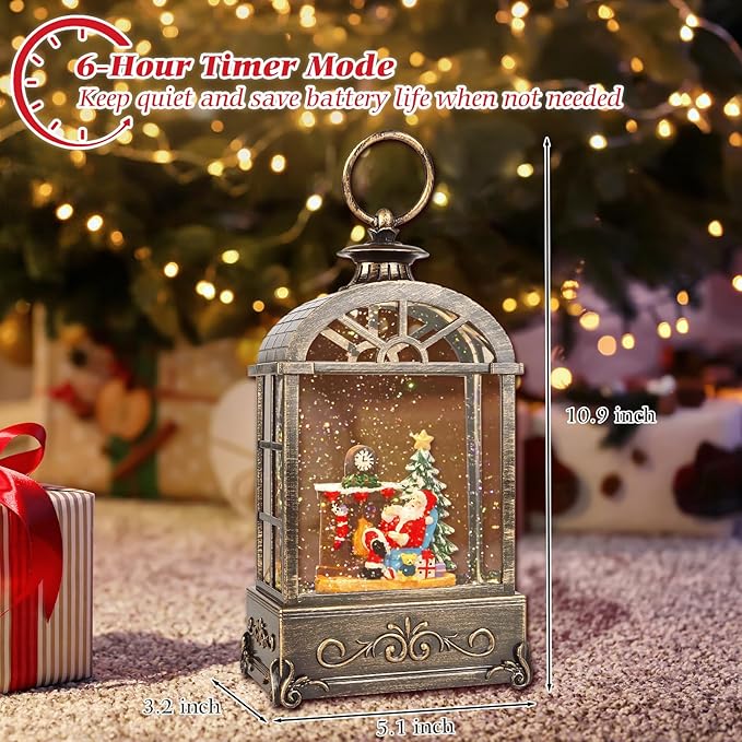 Christmas Snow Globes Lantern,Musical Snow Globe,Christmas Decorations Indoor for Home,Battery Or USB Powered,with 6 Hour Timer,Christmas Lantern for Festival Decoration,Santa Claus-Ruum Studio Home