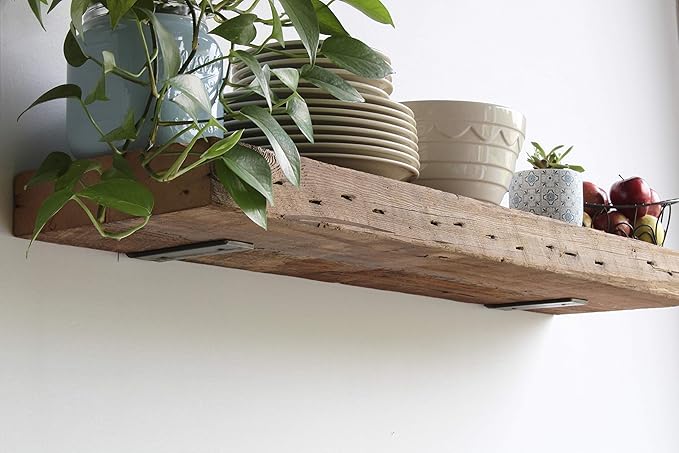 Urban Legacy Reclaimed Barn Beam Deep Shelves | Deep Shelves with Brackets Included, Set of 2 | (Natural Low Profile Bracket, 48" x 11" x 3")-Ruum Studio Home