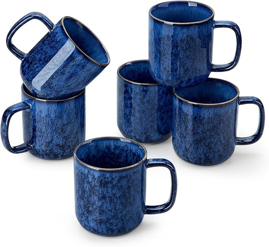 vancasso STARRY Coffee Mugs Set, 12 oz Ceramic Coffee Cups for Latte Hot Tea Cappuccino Cocoa Milk Stoneware Cups Set of 6, Dishwasher & Microwave Safe, Blue-Ruum Studio Home