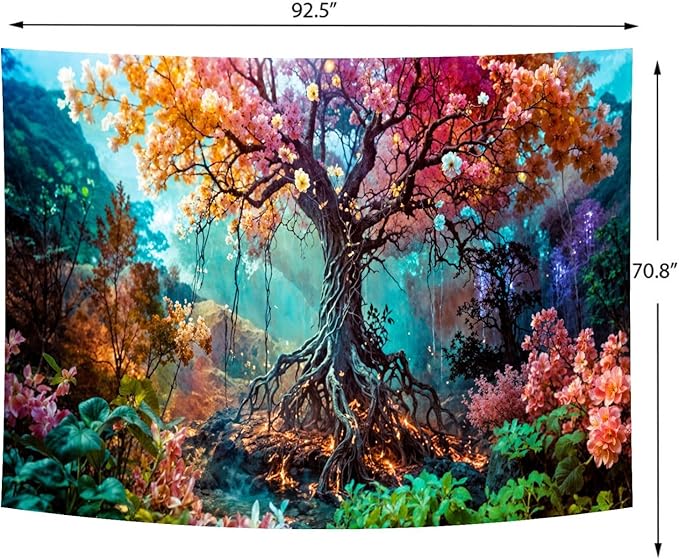 Delur Forest Tapestry Tree of Life Fantasy Tropical Rainforest Tapestry Wall Hanging Colorful Nature Mystical Landscape Psychedelic Spiritual Headboard for Bedroom Living Room Home Decor (70.8" x 92.5")-Ruum Studio Home