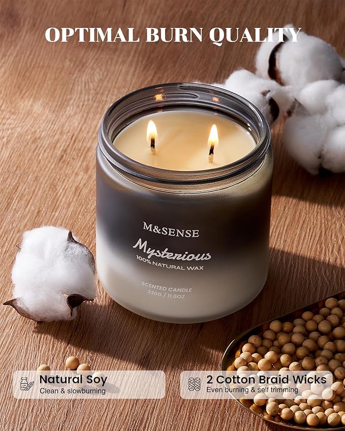 M&SENSE Pepper Lavender Scented Candles for Men, 2 Wick 11.6oz 70 Hours Slow Burning Natural Soy Candle for Christmas, Organic Black Masculine Candles Home Fragrance Holiday Candle for Him-Ruum Studio Home