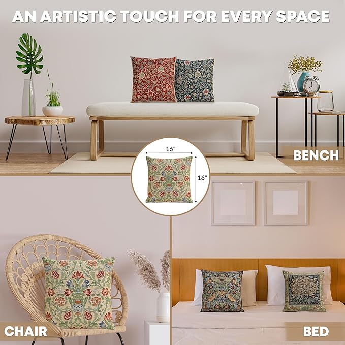 Charlotte Home Furnishings Throw Pillow Covers 16x16 in, Single Stem Decorative Couch Pillow Cover, Boho Decor European Tapestry Cushion Cases, Living Room Cozy Home Decor, Jacquard Woven Soft Cotton-Ruum Studio Home