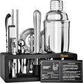 Mixology Bartender Kit with Stand - 15 Piece Bar Tool Set, Silver Bar Set Cocktail Shaker Set for Drink Mixing - Includes Martini Shaker, Jigger, Strainer, Bar Mixer Spoon, Tongs, Opener | Gift Idea-Ruum Studio Home
