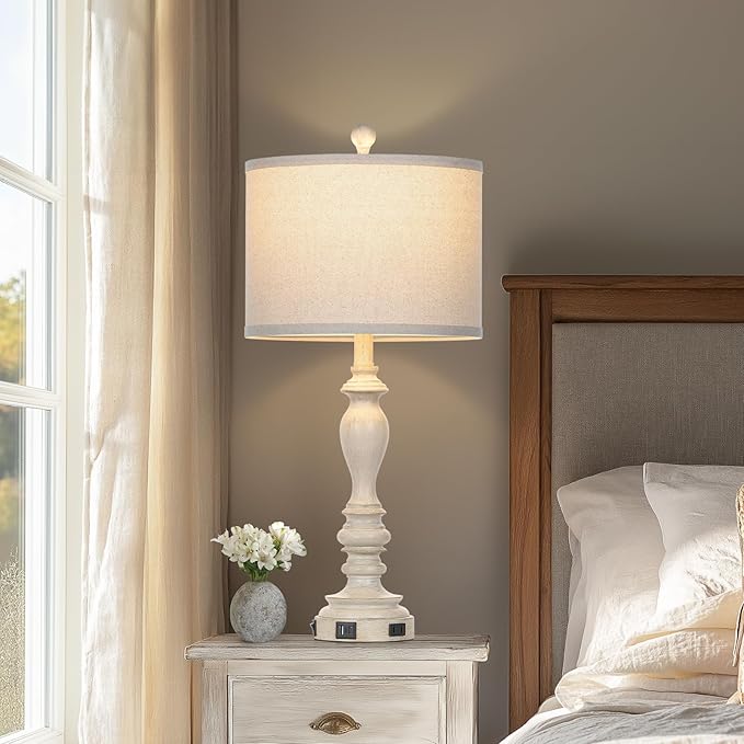 27.5" Retro Table Lamps Set of 2 with USB A+C Charging Ports -Nightstand Lamp for Bedroom Vintage Rustic Table Lamps for Living Room Traditional Nightstand Bedside Lamps（2 Bulbs Included）-Ruum Studio Home