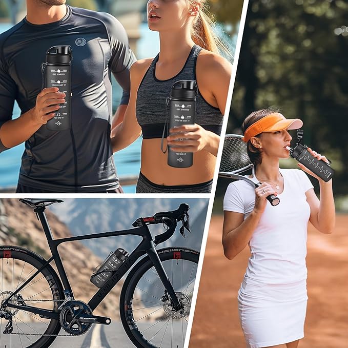 Enerbone Water Bottle, Leakproof BPA & Toxic Free, Motivational Water Bottle with Times to Drink and Straw, Fitness Sports Water Bottle with Strap for Office, Gym, Outdoor Sports-Ruum Studio Home