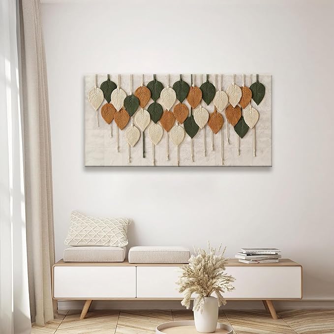 Boho Wall Modern Wall Art Print Paintings Leaves Feather Multicolor Canvas Wall Art Decor For Living Room Bedroom Apartment Kitchen Home Wall Decor 24"W X 48"L Ready To Hanging-Ruum Studio Home