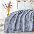 JINCHAN Boho 100% Cotton Blanket Muslin Twin Size 60x80 Inches Lightweight 3-Layer Geometric Triangle Striped Pattern Reversible Quilt Throw Soft Breathable Comfy All Seasons for Couch Bed Decor, Blue-Ruum Studio Home
