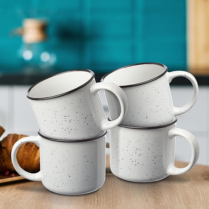 DISCOUNT PROMOS Ceramic Campfire Coffee Mugs 13 oz. Set of 10, Bulk Pack - Perfect for Tea, Espresso, Cappuccino, Hot Cocoa - White-Ruum Studio Home
