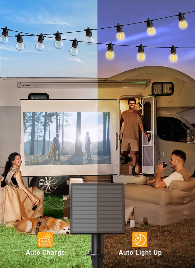 Brightown Outdoor Solar String Lights 34FT - LED G40 Pro Globe Patio Energy Saving with 11 Shatterproof Bulbs, 3 Light Modes Waterproof Hanging Lights for Christmas Outside Garden Backyard Party Decor-Ruum Studio Home