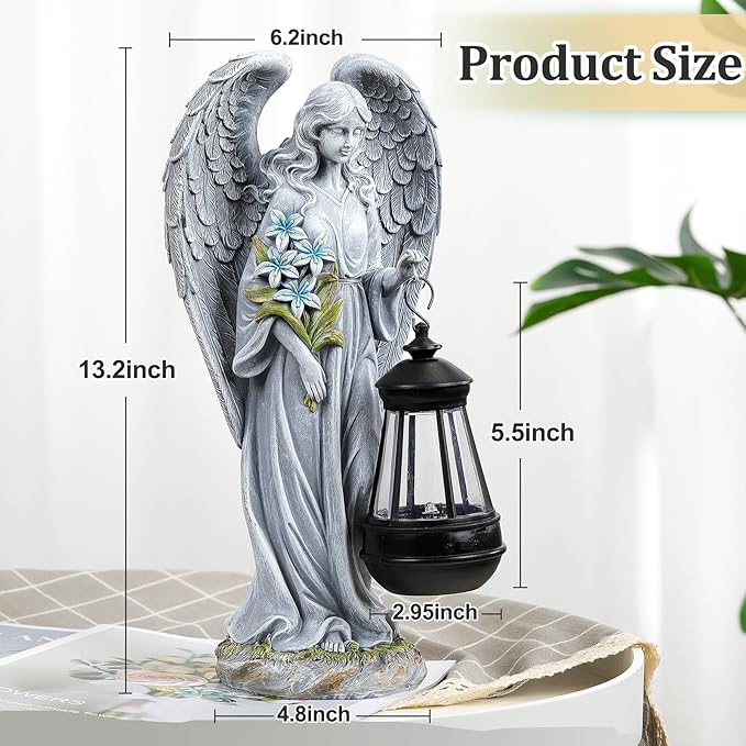 Solar Angel Outdoor Garden Decor Statues – 13.2 inches Solar Outdoor Sculptures for Outside Yard Art Patio Balcony Front Lawn Ornaments Gifts for Mom Grandma Women-Ruum Studio Home