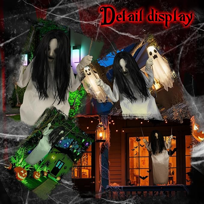 Halloween Decorations Outdoor Indoor Haunted Swinging Girl, Scary Ghost on Swing for Yard Porch, Creepy Motion Easy to Hang-Ruum Studio Home