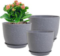 12/10/9 inch Large Plant Pots, 3 Pack Modern Decorative Plastic Planters with Drainage Holes and Saucer for House Garden Plants, Flower Pots for Indoor Outdoor Plants, Speckled Grey-Ruum Studio Home