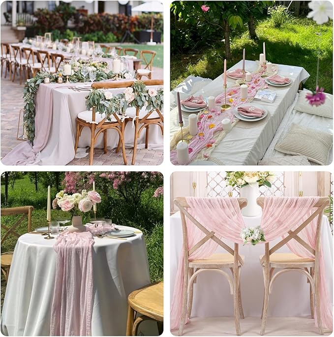 Sioloc 5 Pack Light Pink Cheesecloth Table Runner Fall Autumn Decor for Home 10ft Table Cloth for Tea Wedding Birthday Party Baby Bridal Shower Halloween Thanksgiving-Ruum Studio Home